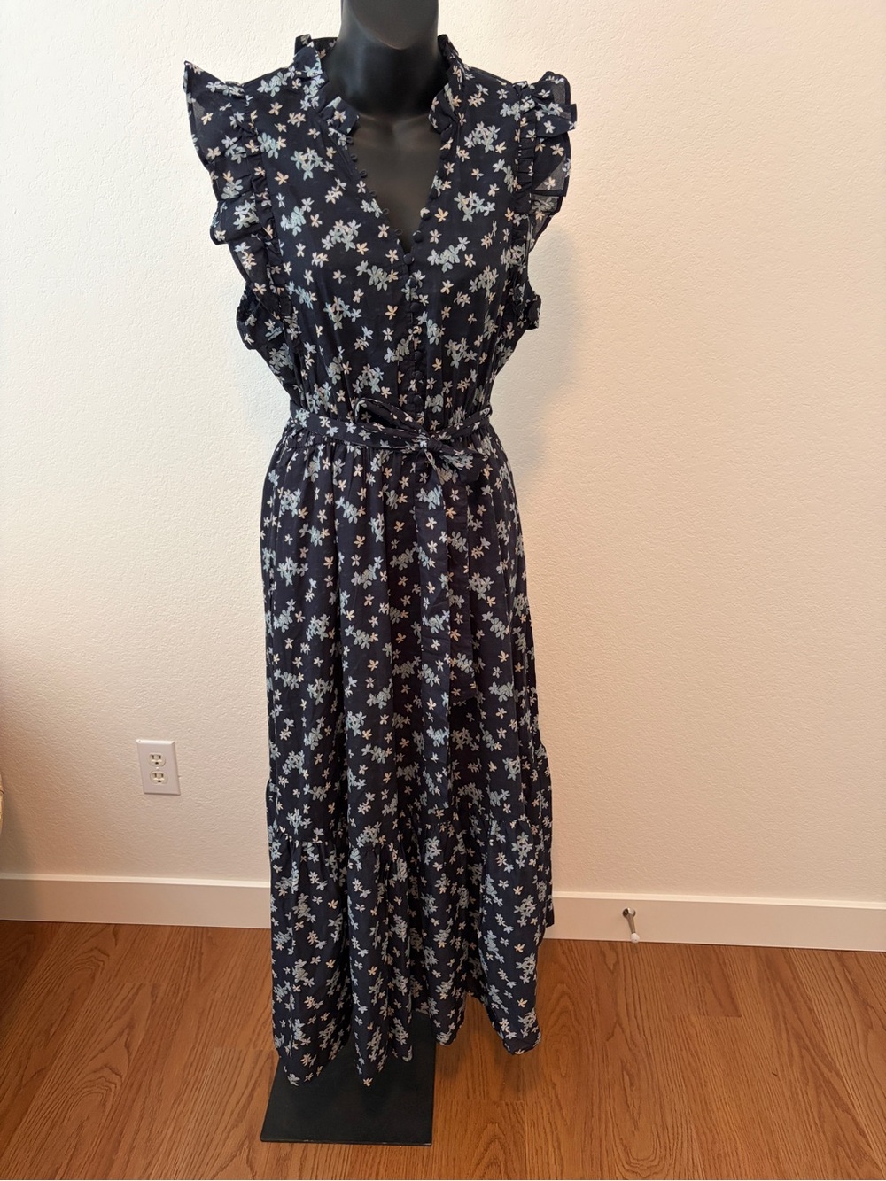 Outerknown Navy Floral Cotton Maxi Dress, size S